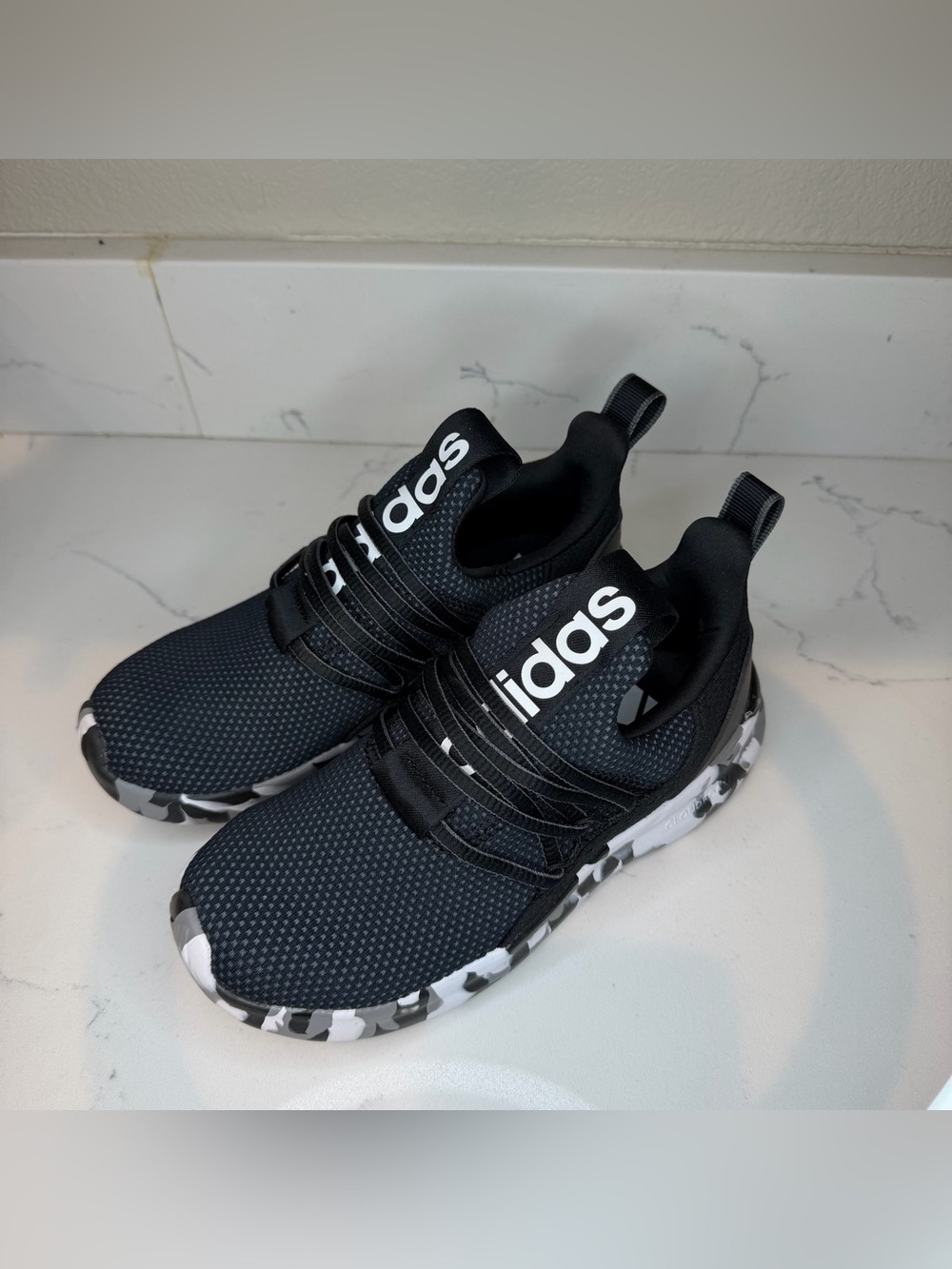 adidas Kids Black Slip-On Sneakers with White Camo Sole